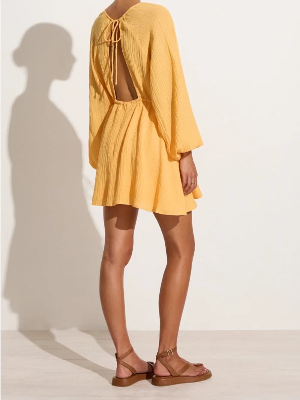 Faithfull the Brand Linen Gauze Mini Dress Yellow Open Back Resort Size 8 NWT - Picture 2 of 10